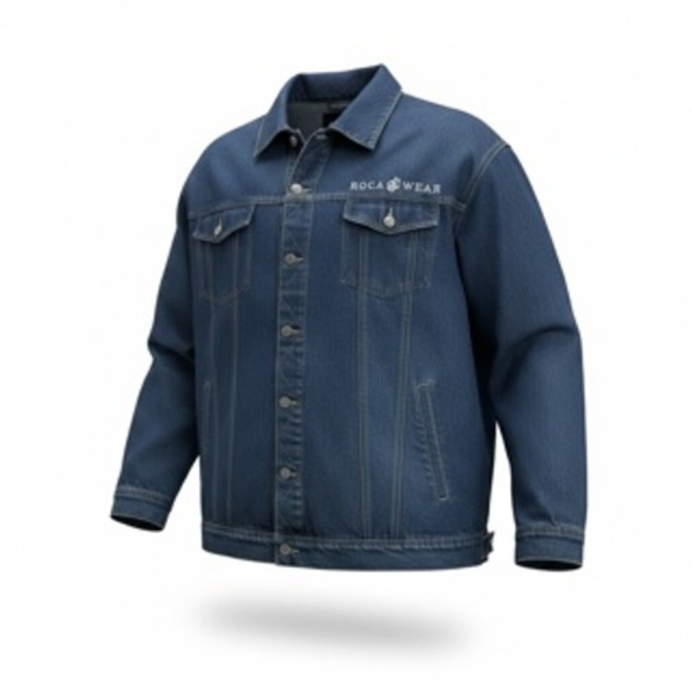 Rocawear Mens Denim Jacket XL Blue Med Wash Embroidered Logo Streetwear Hip Hop